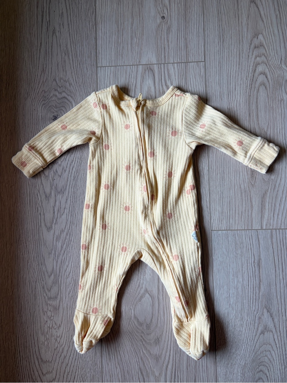 Rabbit + Bear Yellow Sun Ribbed Footed One-Piece